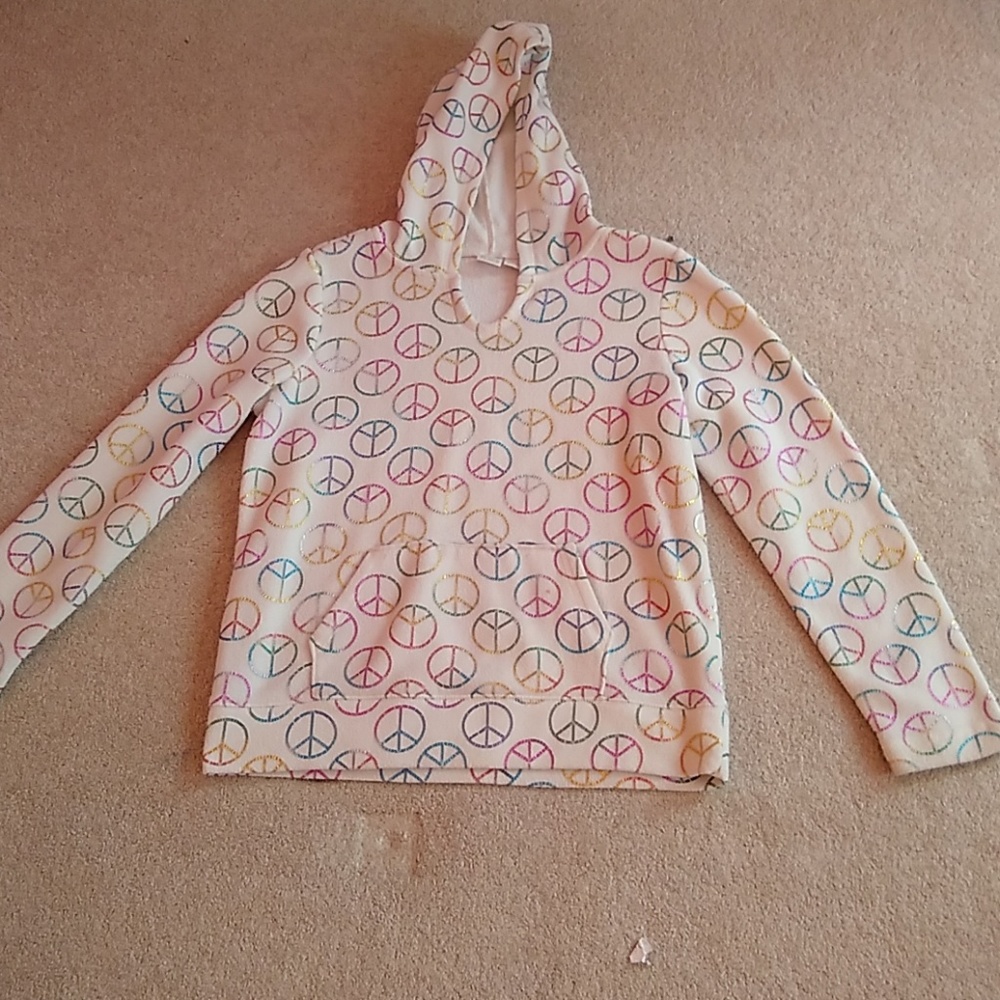 White hoddie with rainbow peace signs
